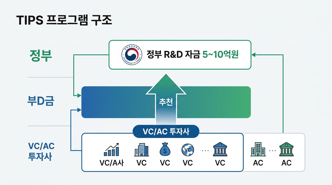 TIPS 프로그램 구조 — VC/AC 추천으로 정부 R&D 자금 5~10억원 지원