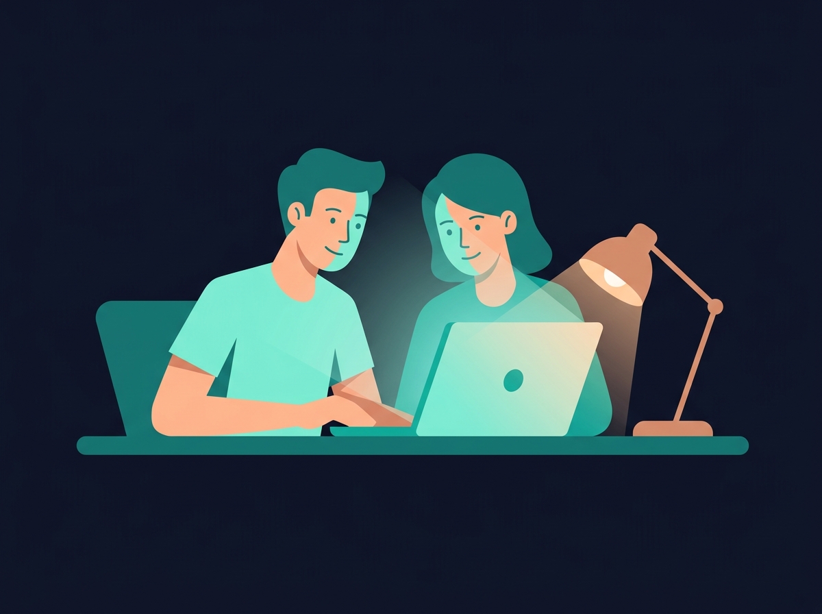 나란히 앉아 화면을 같이 보는 장면