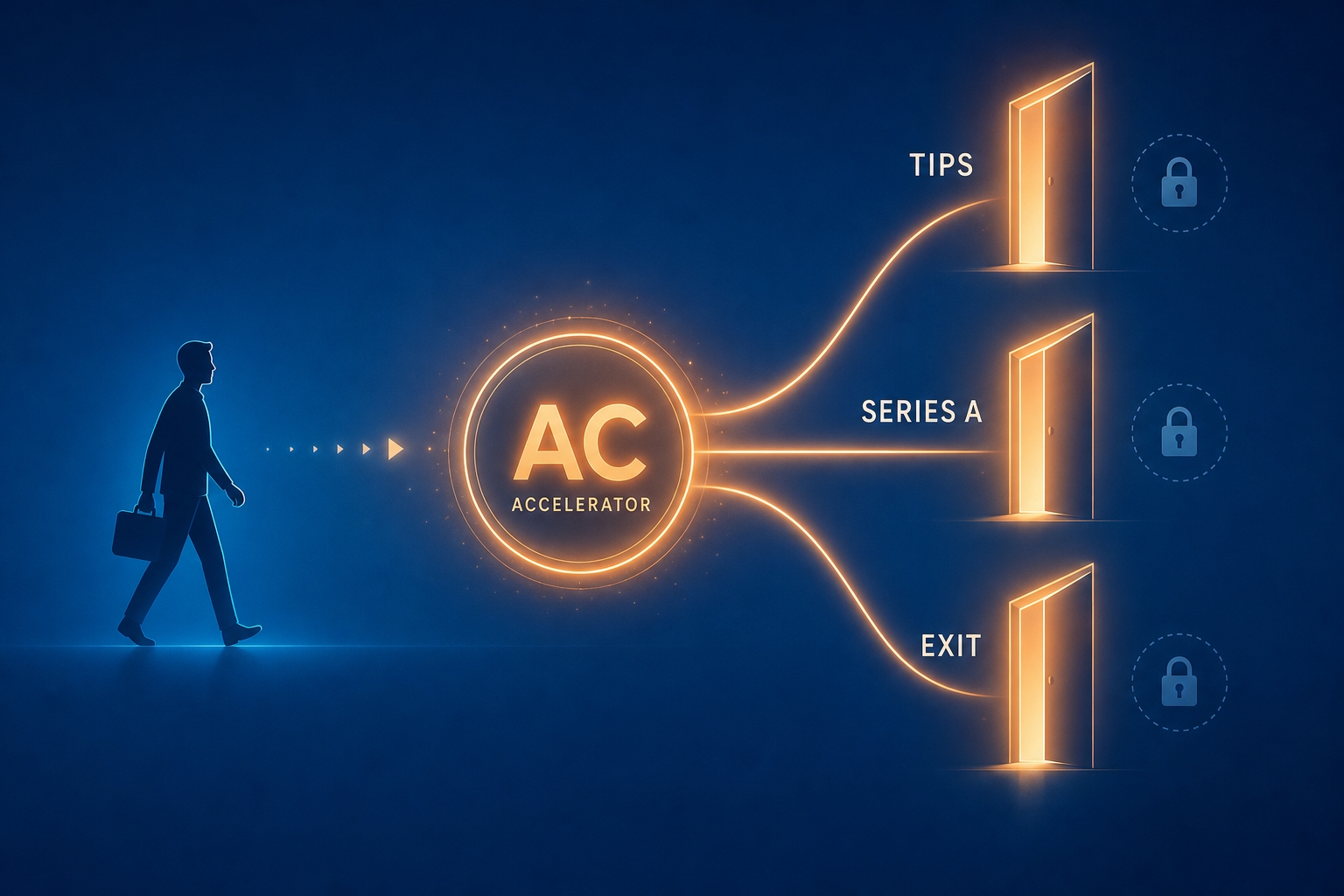 AC가 투자·추천권·데모데이를 끼고 TIPS·시리즈A·EXIT의 문을 여는 등용문 다이어그램