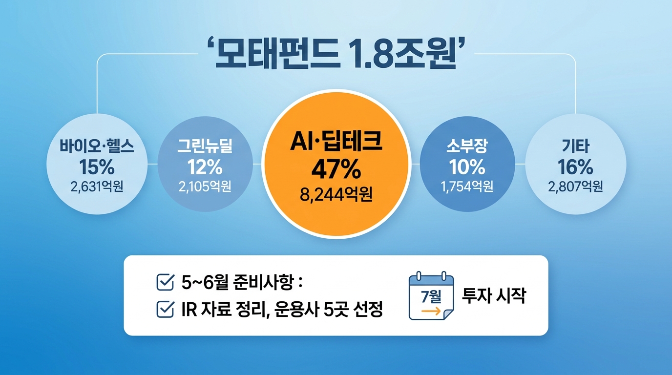 모태펀드 1.8조 분야별 배분 — AI·딥테크 NEXT UNICORN 8,244억