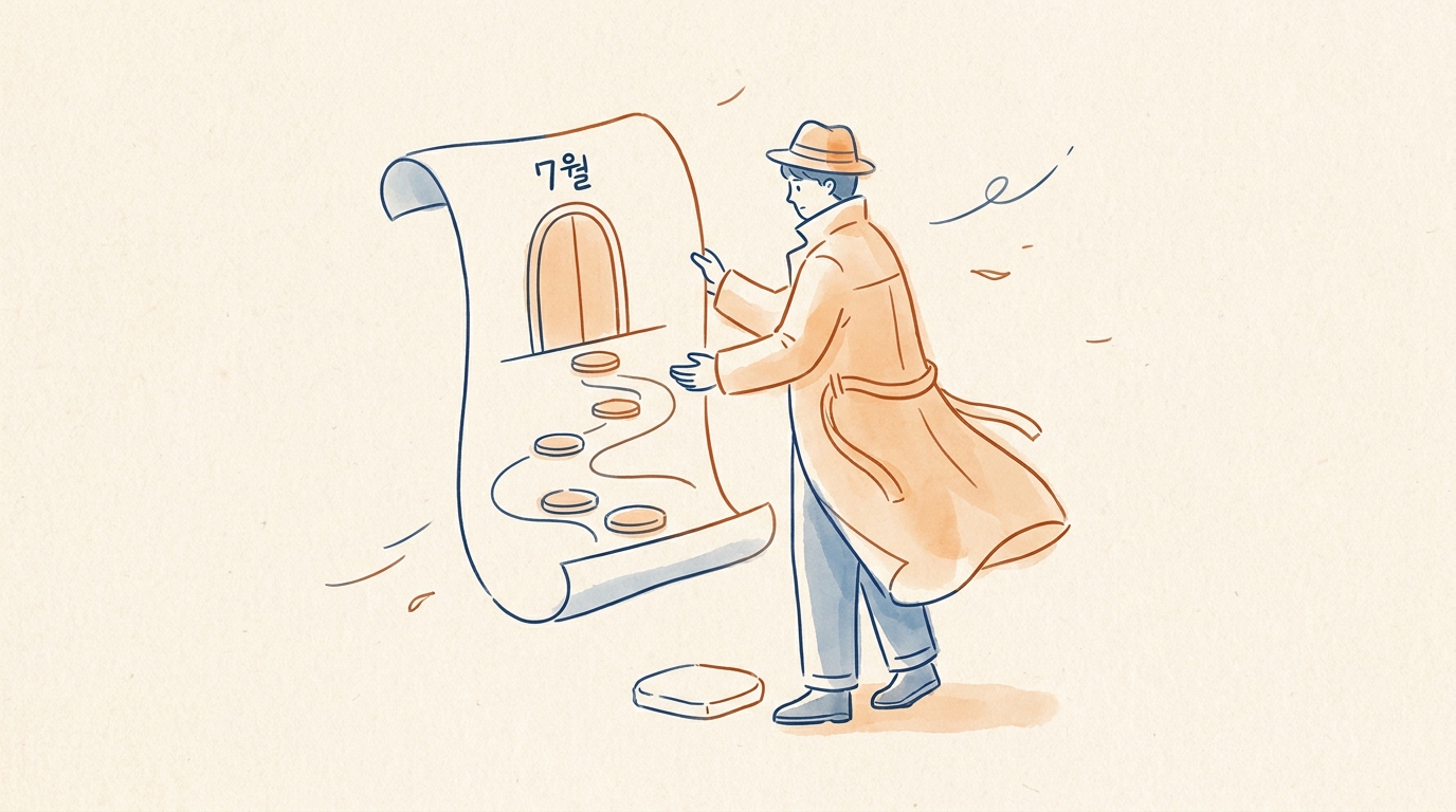 지도를 펼쳐 들고 첫 번째 디딤돌 앞에 선 사람