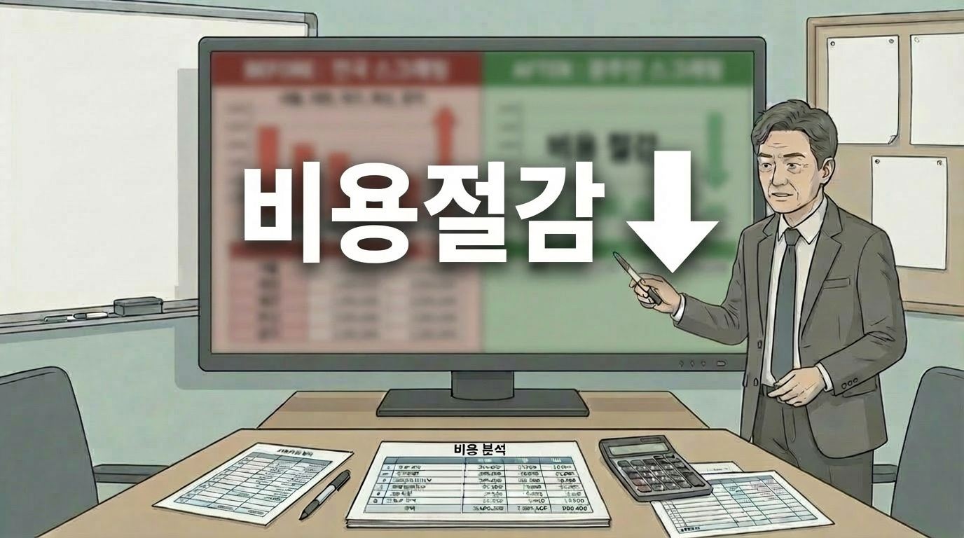 범위 축소 전후 예산 비교 표 / 비용 계획서