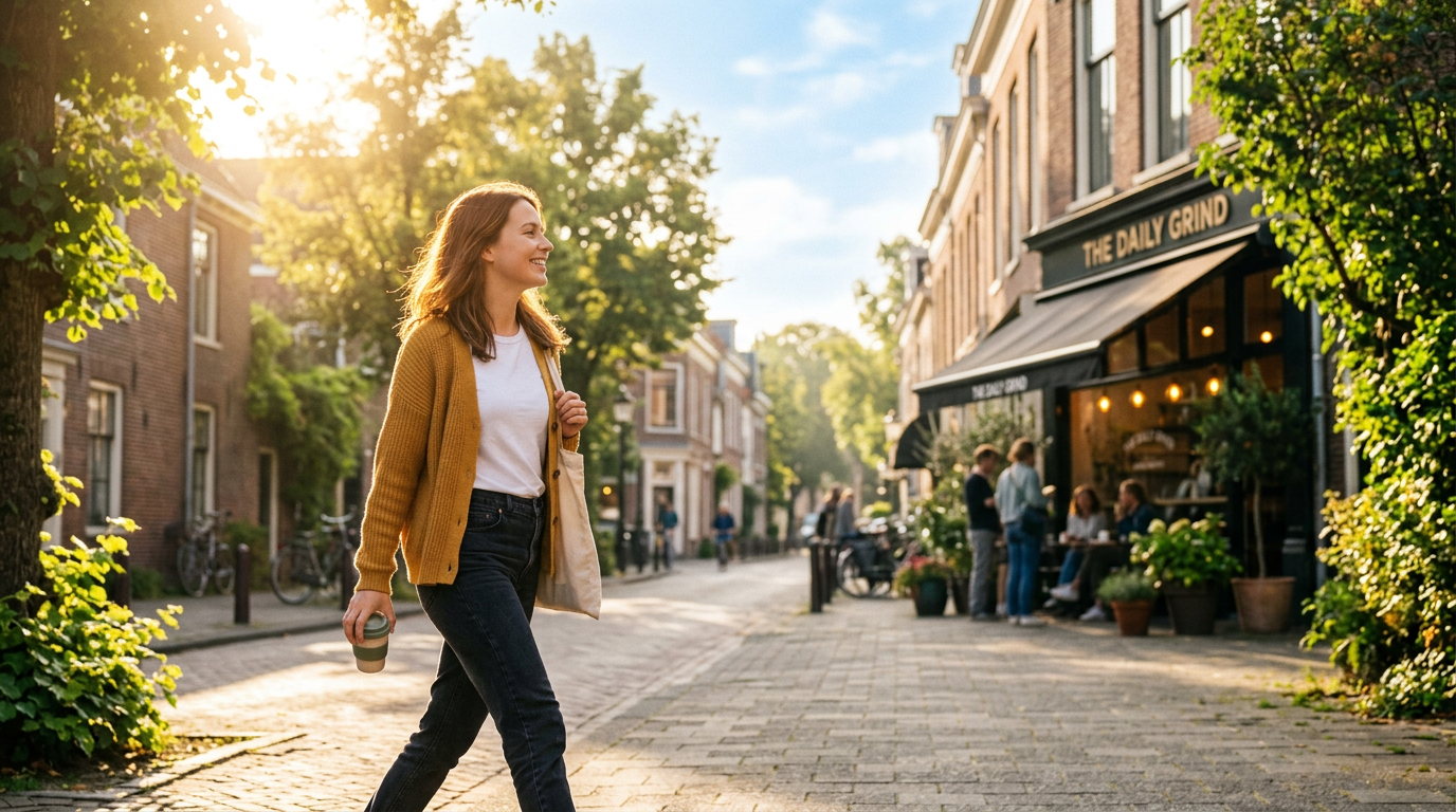 따뜻한 아침 햇살 아래 첫 걸음을 떼는 장면
