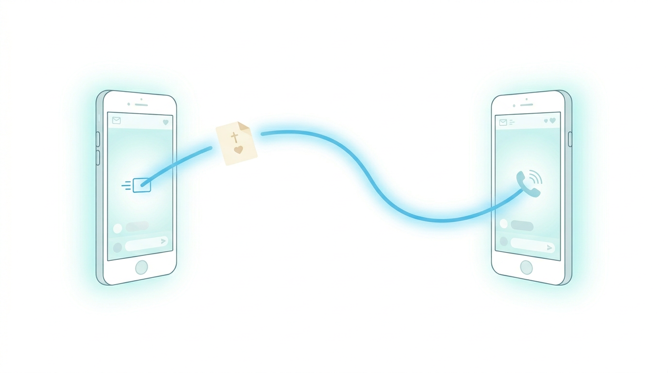 기도와 SNS의 교차점 — 기도글이 사람과 사람을 연결하는 일러스트