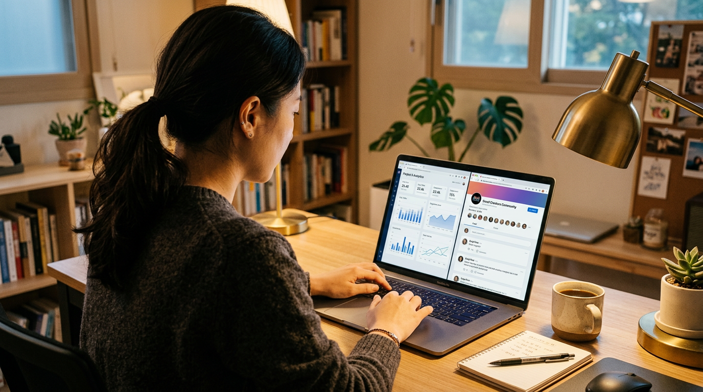 앱 마케팅 채널을 분석하며 사용자 유입 전략을 세우는 모습