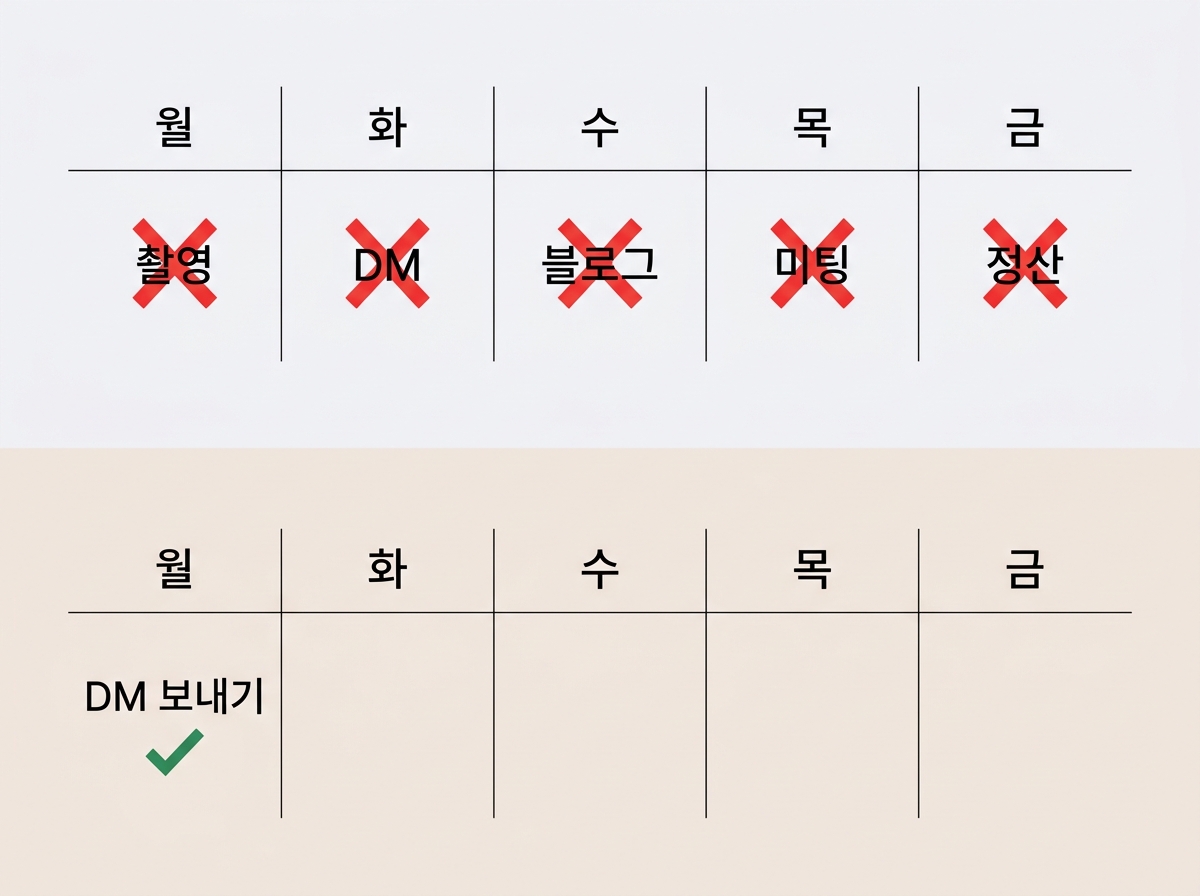 주 5개 일정 X vs 주 1개 일정 체크