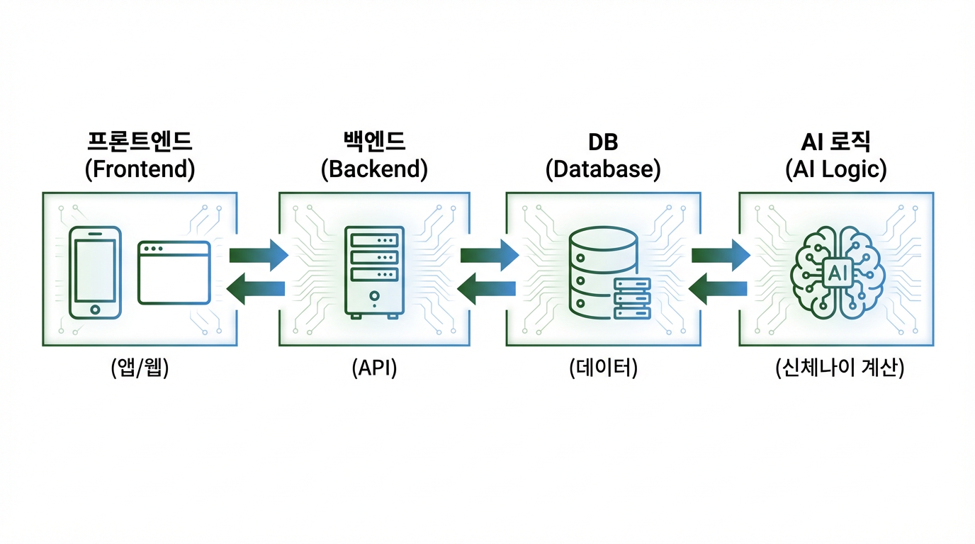 백엔드 시스템 구조도: 프론트엔드 ↔ 백엔드 ↔ DB ↔ AI 로직