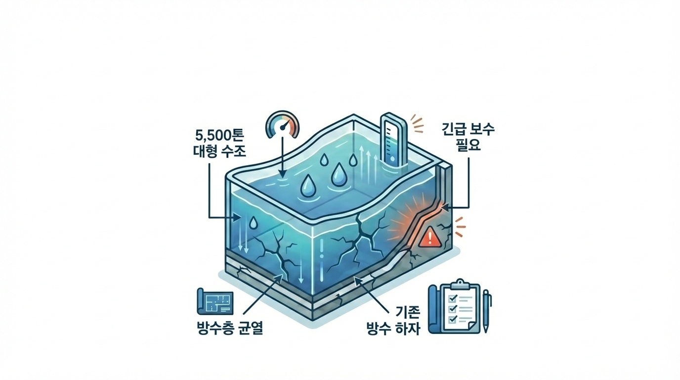 의뢰 배경 — 기존 방수층 균열 및 손상 현황