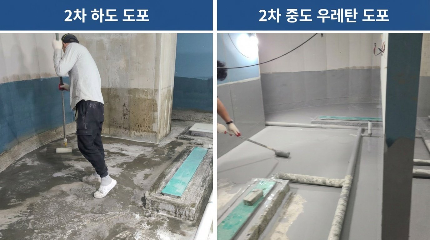 2차 하도 + 중도 우레탄 도포