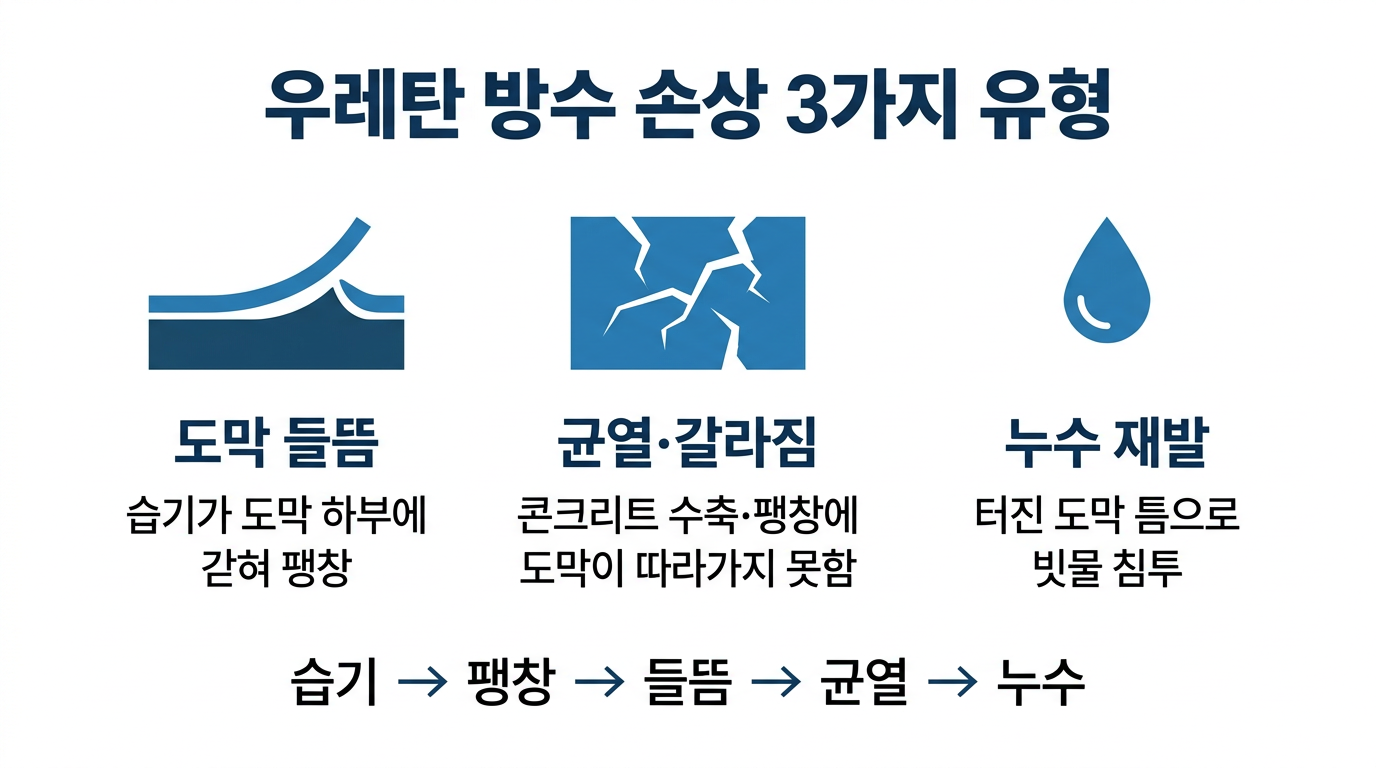 우레탄 방수 손상 3가지 유형 인포그래픽