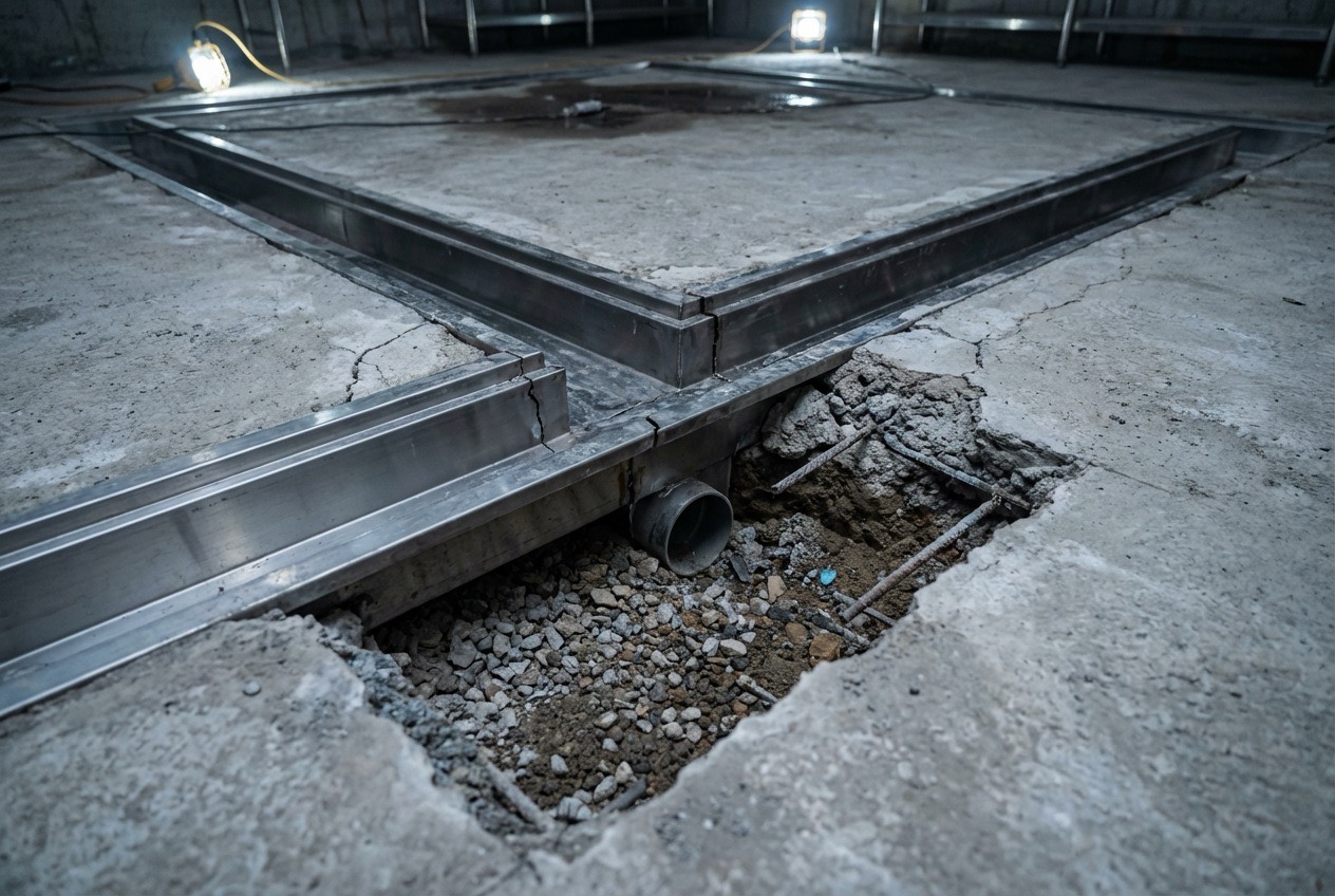 트렌치 주변 고강도 생략된 현장